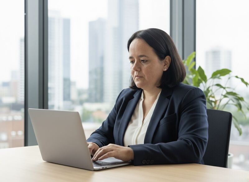 Nicole Vekonj im Büro bei Finance-Projektarbeit